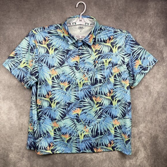 IZOD Saltwater Polo Shirt Mens XL Blue Floral Relaxed Classics All Over Print - Picture 1 of 10